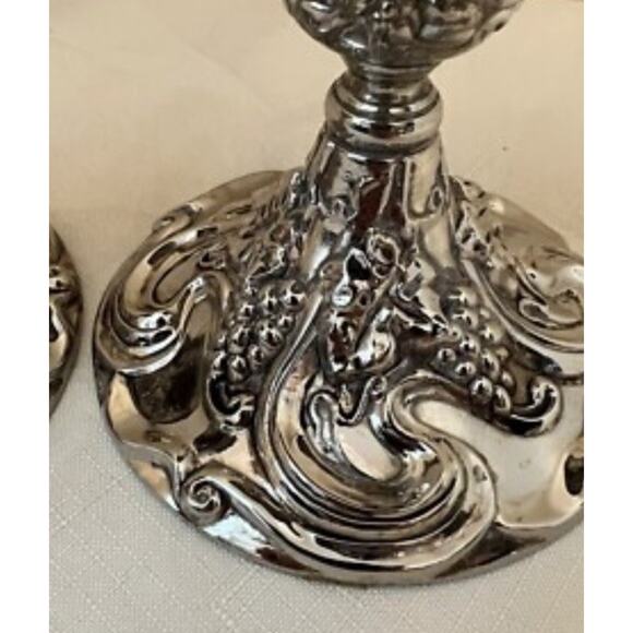 Vtg 2 Godinger Baroque Silver Plated Ornate Grapevine Candlesticks 5 Inch - Picture 9 of 13